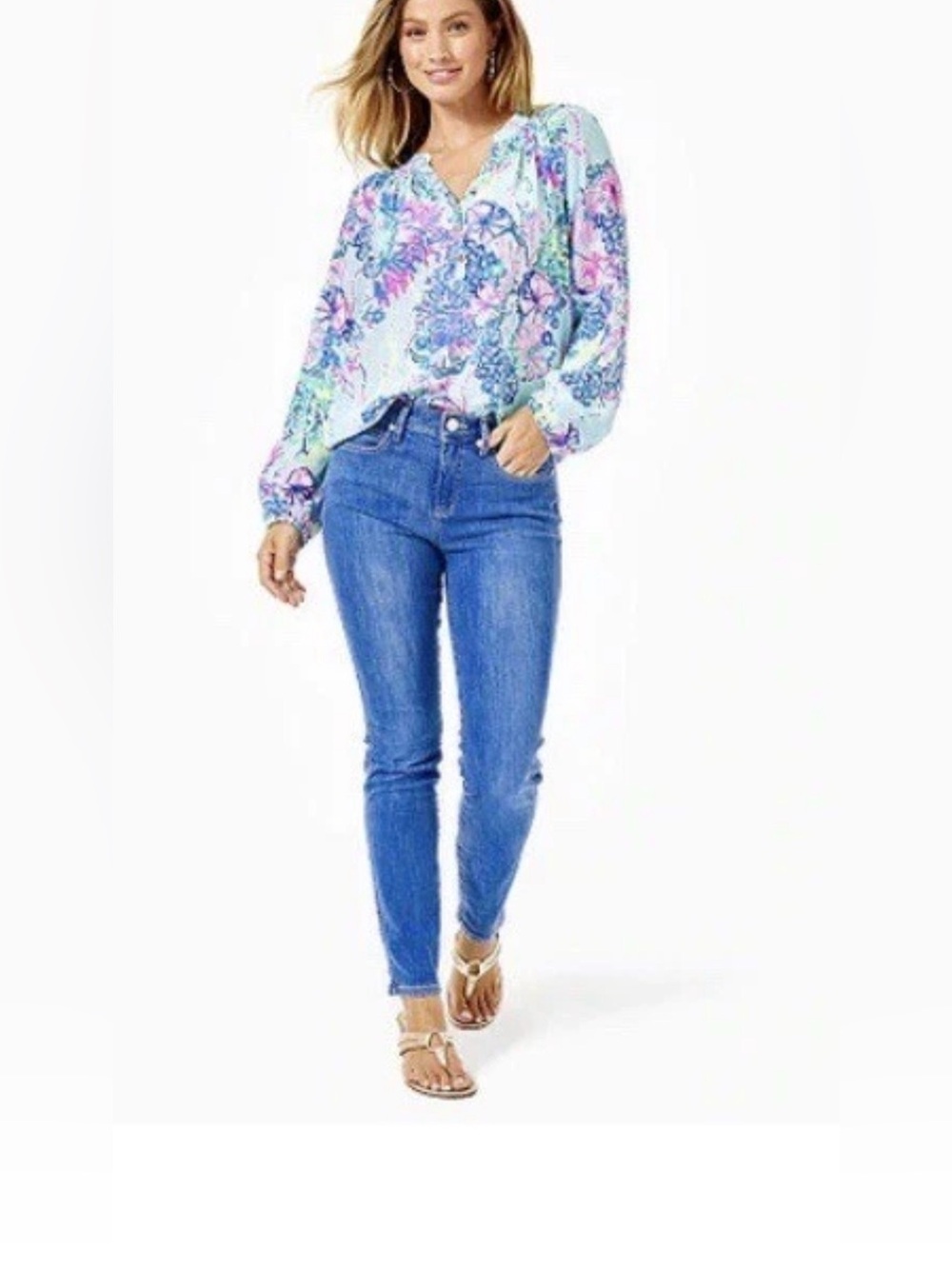 Lilly Pulitzer SOUTH OCEAN HIGH RISE CARIBBEAN BLUES WASH Jeans Size 12